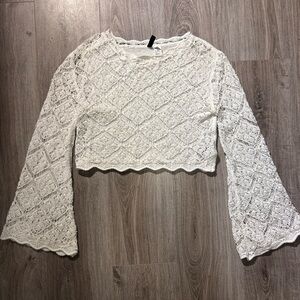 H&M White Lace Crop Top with Bell Sleeves